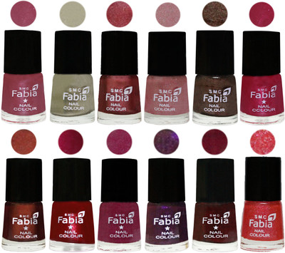 

Fabia Premium Lacquer Extra Shine Nail Polish Shades Of (12 Pcs Nail Polish) Pink Maroonish-Oyster-Nude Pink-Light pink-Dark Brown-Cherry Pink-Berry-Dark Magenta-Rose Pink-Dark Purple-Royal Red-Jerry Pink(Pack of 12)