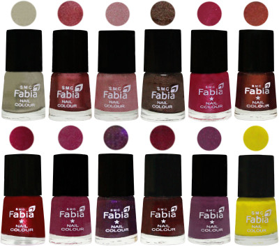 

Fabia Premium Lacquer Extra Shine Nail Polish Shades Of (12 Pcs Nail Polish) Oyster-Nude Pink-Light pink-Dark Brown-Cherry Pink-Berry-Dark Magenta-Rose Pink-Dark Purple-Royal Red-Brinjal Purple-Yellow(Pack of 12)
