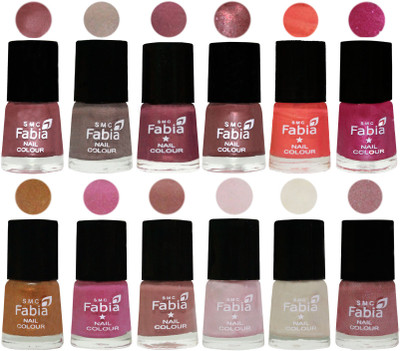 

Fabia Premium Lacquer Extra Shine Nail Polish Shades Of (12 Pcs Nail Polish) Lip-Light Beige-Dusty Pink-Dark Red Chrome-Peach-Light Magenta-Golden -Light Plum-Nude-Lychee-Light Cream-Light pink(Pack of 12)