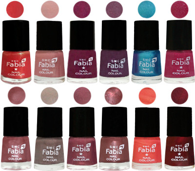 

Fabia Premium Lacquer Extra Shine Nail Polish Shades Of (12 Pcs Nail Polish) Red Orange-Shrimp Pastell-Cherry Blossom-Light Jam-Denim-Hot Magenta-Lip-Light Beige-Dusty Pink-Dark Red Chrome-Peach-Maroon(Pack of 12)
