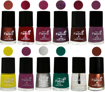 

Fabia Premium Collection 12 Piece Color Nail Polish Shades Berry-Dark Magenta-Rose Pink-Dark Purple-Royal Red-Brinjal Purple-Yellow-Light purple-Silver-Green-Top Coat-Light Jerry Coffee(Pack of 12)