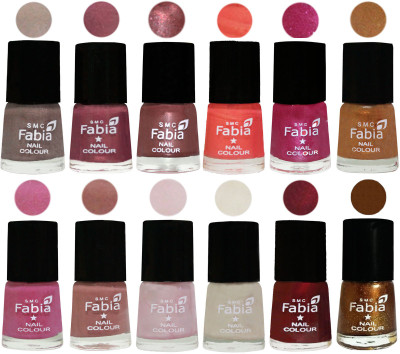 

Fabia Premium Lacquer Extra Shine Nail Polish Shades Of (12 Pcs Nail Polish) Light Beige-Dusty Pink-Dark Red Chrome-Peach-Light Magenta-Golden -Light Plum-Nude-Lychee-Light Cream-Maroon-Dark Golden(Pack of 12)