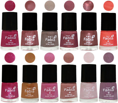 

Fabia Premium Collection 12 Piece Color Nail Polish Shades Hot Magenta-Lip-Light Beige-Dusty Pink-Dark Red Chrome-Peach-Light Magenta-Golden -Light Plum-Nude-Lychee-Light Violet(Pack of 12)