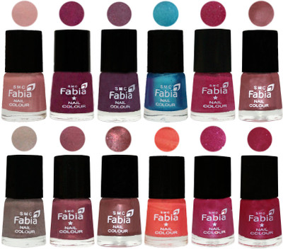 

Fabia Premium Lacquer Extra Shine Nail Polish Shades Of (12 Pcs Nail Polish) Shrimp Pastell-Cherry Blossom-Light Jam-Denim-Hot Magenta-Lip-Light Beige-Dusty Pink-Dark Red Chrome-Peach-Light Magenta-Cherry Pink(Pack of 12)