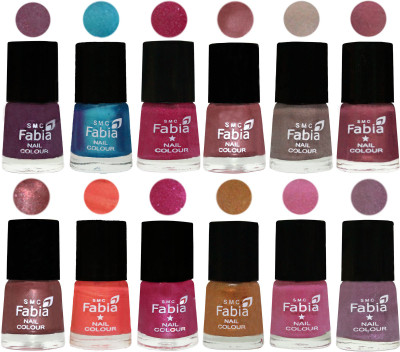 

Fabia Premium Shine & Glossy Nail Polish Collection Shades (12 Pcs Combo) Light Jam-Denim-Hot Magenta-Lip-Light Beige-Dusty Pink-Dark Red Chrome-Peach-Light Magenta-Golden -Light Plum-Light Violet(Pack of 12)