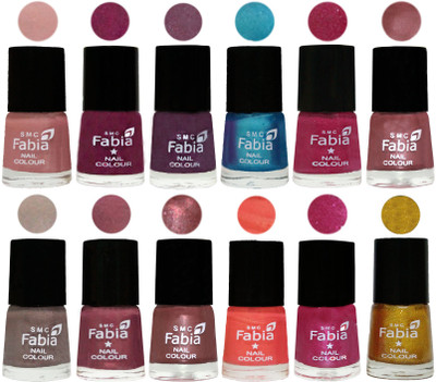 

Fabia Premium Shine & Glossy Nail Polish Collection Shades (12 Pcs Combo) Shrimp Pastell-Cherry Blossom-Light Jam-Denim-Hot Magenta-Lip-Light Beige-Dusty Pink-Dark Red Chrome-Peach-Light Magenta-Jerry Golden(Pack of 12)