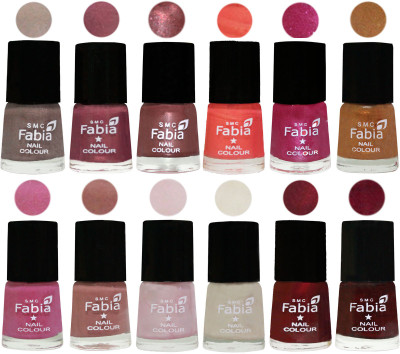 

Fabia Premium Collection 12 Piece Color Nail Polish Shades Light Beige-Dusty Pink-Dark Red Chrome-Peach-Light Magenta-Golden -Light Plum-Nude-Lychee-Light Cream-Maroon-Royal Red(Pack of 12)