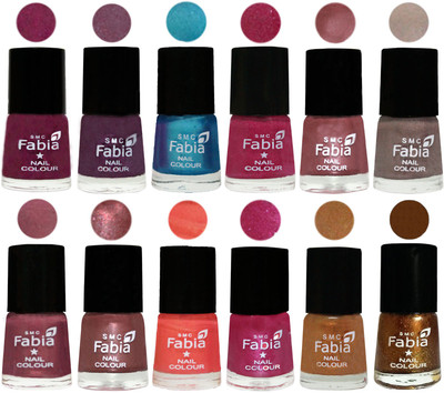 

Fabia Premium Lacquer Extra Shine Nail Polish Shades Of (12 Pcs Nail Polish) Cherry Blossom-Light Jam-Denim-Hot Magenta-Lip-Light Beige-Dusty Pink-Dark Red Chrome-Peach-Light Magenta-Golden -Dark Golden(Pack of 12)