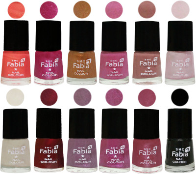 

Fabia Premium Shine & Glossy Nail Polish Collection Shades (12 Pcs Combo) Peach-Light Magenta-Golden -Light Plum-Nude-Lychee-Light Cream-Maroon-Light Violet-Rani-Pink Maroonish-Black(Pack of 12)
