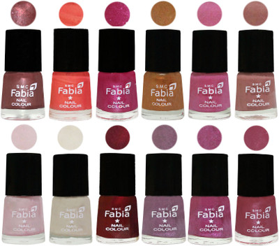 

Fabia Premium Lacquer Extra Shine Nail Polish Shades Of (12 Pcs Nail Polish) Dark Red Chrome-Peach-Light Magenta-Golden -Light Plum-Nude-Lychee-Light Cream-Maroon-Light Violet-Rani-Pink Maroonish(Pack of 12)