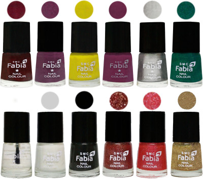

Fabia Premium Shine & Glossy Nail Polish Collection Shades (12 Pcs Combo) Royal Red-Brinjal Purple-Yellow-Light purple-Silver-Green-Top Coat-White-Black-Jerry Wine-Jerry Pink-Light Golden(Pack of 12)