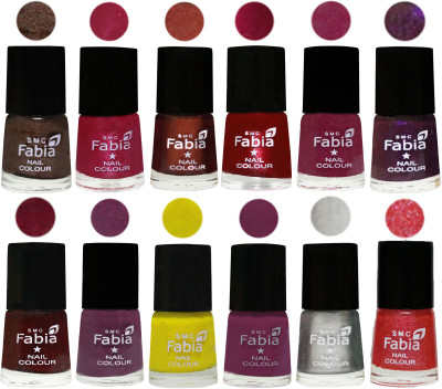 

Fabia Premium Collection 12 Piece Color Nail Polish Shades Dark Brown-Cherry Pink-Berry-Dark Magenta-Rose Pink-Dark Purple-Royal Red-Brinjal Purple-Yellow-Light purple-Silver-Jerry Pink(Pack of 12)