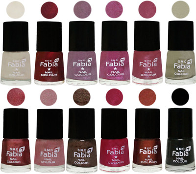

Fabia Premium Shine & Glossy Nail Polish Collection Shades (12 Pcs Combo) Light Cream-Maroon-Light Violet-Rani-Pink Maroonish-Oyster-Nude Pink-Light pink-Dark Brown-Cherry Pink-Berry-Black(Pack of 12)