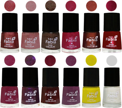 

Fabia Premium Lacquer Extra Shine Nail Polish Shades Of (12 Pcs Nail Polish) Nude Pink-Light pink-Dark Brown-Cherry Pink-Berry-Dark Magenta-Rose Pink-Dark Purple-Royal Red-Brinjal Purple-Yellow-White(Pack of 12)