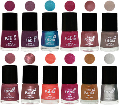

Fabia Premium Lacquer Extra Shine Nail Polish Shades Of (12 Pcs Nail Polish) Cherry Blossom-Light Jam-Denim-Hot Magenta-Lip-Light Beige-Dusty Pink-Dark Red Chrome-Peach-Light Magenta-Golden -Silver(Pack of 12)