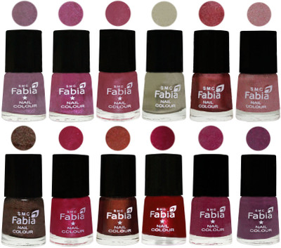 

Fabia Premium Collection 12 Piece Color Nail Polish Shades Light Violet-Rani-Pink Maroonish-Oyster-Nude Pink-Light pink-Dark Brown-Cherry Pink-Berry-Dark Magenta-Rose Pink-Brinjal Purple(Pack of 12)