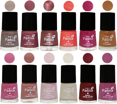 

Fabia Premium Lacquer Extra Shine Nail Polish Shades Of (12 Pcs Nail Polish) Light Beige-Dusty Pink-Dark Red Chrome-Peach-Light Magenta-Golden -Light Plum-Nude-Lychee-Light Cream-Maroon-Rani(Pack of 12)