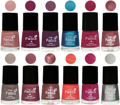 

Fabia Premium Lacquer Extra Shine Nail Polish Shades Of (12 Pcs Nail Polish) Shrimp Pastell-Cherry Blossom-Light Jam-Denim-Hot Magenta-Lip-Light Beige-Dusty Pink-Dark Red Chrome-Peach-Light Magenta-Silver(Pack of 12)