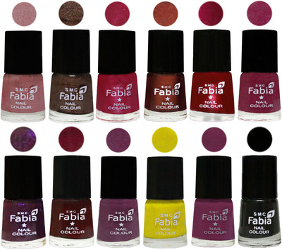 

Fabia Premium Shine & Glossy Nail Polish Collection Shades (12 Pcs Combo) Light pink-Dark Brown-Cherry Pink-Berry-Dark Magenta-Rose Pink-Dark Purple-Royal Red-Brinjal Purple-Yellow-Light purple-Black(Pack of 12)