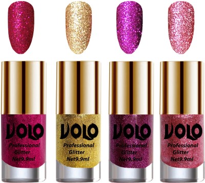 Volo Professionally Used Glitter Shine Nail Polish Combo Pack of 4 Combo-No-230 Pink Glitter, Golden Glitter, Magenta Glitter, Purple Glitter(Pack of 4)