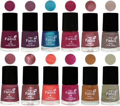 

Fabia Premium Collection 12 Piece Color Nail Polish Shades Cherry Blossom-Light Jam-Denim-Hot Magenta-Lip-Light Beige-Dusty Pink-Dark Red Chrome-Peach-Light Magenta-Golden -Oyster(Pack of 12)