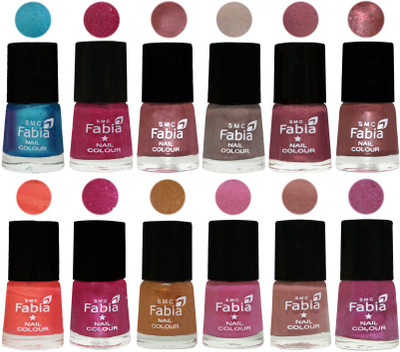 

Fabia Premium Lacquer Extra Shine Nail Polish Shades Of (12 Pcs Nail Polish) Denim-Hot Magenta-Lip-Light Beige-Dusty Pink-Dark Red Chrome-Peach-Light Magenta-Golden -Light Plum-Nude-Rani(Pack of 12)