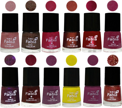 

Fabia Premium Collection 12 Piece Color Nail Polish Shades Light pink-Dark Brown-Cherry Pink-Berry-Dark Magenta-Rose Pink-Dark Purple-Royal Red-Brinjal Purple-Yellow-Light purple-Jerry Wine(Pack of 12)