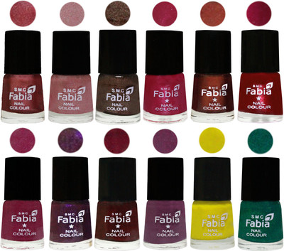 

Fabia Premium Shine & Glossy Nail Polish Collection Shades (12 Pcs Combo) Nude Pink-Light pink-Dark Brown-Cherry Pink-Berry-Dark Magenta-Rose Pink-Dark Purple-Royal Red-Brinjal Purple-Yellow-Green(Pack of 12)