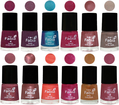 

Fabia Premium Shine & Glossy Nail Polish Collection Shades (12 Pcs Combo) Cherry Blossom-Light Jam-Denim-Hot Magenta-Lip-Light Beige-Dusty Pink-Dark Red Chrome-Peach-Light Magenta-Golden -Pink Maroonish(Pack of 12)
