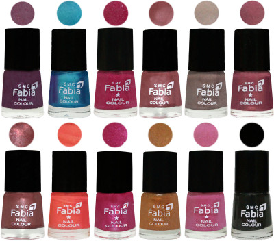 

Fabia Premium Lacquer Extra Shine Nail Polish Shades Of (12 Pcs Nail Polish) Light Jam-Denim-Hot Magenta-Lip-Light Beige-Dusty Pink-Dark Red Chrome-Peach-Light Magenta-Golden -Light Plum-Black(Pack of 12)