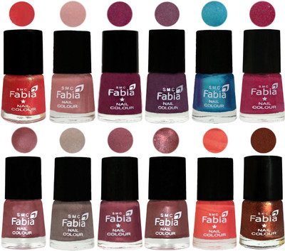 

Fabia Premium Shine & Glossy Nail Polish Collection Shades (12 Pcs Combo) Red Orange-Shrimp Pastell-Cherry Blossom-Light Jam-Denim-Hot Magenta-Lip-Light Beige-Dusty Pink-Dark Red Chrome-Peach-Light Jerry Coffee(Pack of 12)