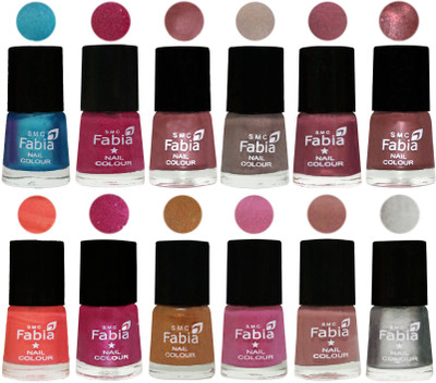 

Fabia Premium Lacquer Extra Shine Nail Polish Shades Of (12 Pcs Nail Polish) Denim-Hot Magenta-Lip-Light Beige-Dusty Pink-Dark Red Chrome-Peach-Light Magenta-Golden -Light Plum-Nude-Silver(Pack of 12)