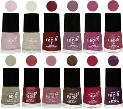 

Fabia Premium Lacquer Extra Shine Nail Polish Shades Of (12 Pcs Nail Polish) Lychee-Light Cream-Maroon-Light Violet-Rani-Pink Maroonish-Oyster-Nude Pink-Light pink-Dark Brown-Cherry Pink-Dark Purple(Pack of 12)