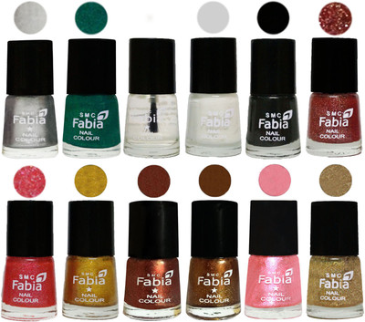 

Fabia Premium Collection 12 Piece Color Nail Polish Shades Silver-Green-Top Coat-White-Black-Jerry Wine-Jerry Pink-Jerry Golden-Light Jerry Coffee-Dark Golden-Jerry Peach-Light Golden(Pack of 12)