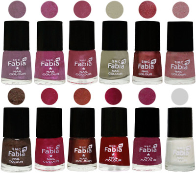 

Fabia Premium Collection 12 Piece Color Nail Polish Shades Light Violet-Rani-Pink Maroonish-Oyster-Nude Pink-Light pink-Dark Brown-Cherry Pink-Berry-Dark Magenta-Rose Pink-White(Pack of 12)