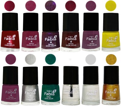 

Fabia Premium Lacquer Extra Shine Nail Polish Shades Of (12 Pcs Nail Polish) Dark Magenta-Rose Pink-Dark Purple-Royal Red-Brinjal Purple-Yellow-Light purple-Silver-Green-Top Coat-White-Jerry Golden(Pack of 12)