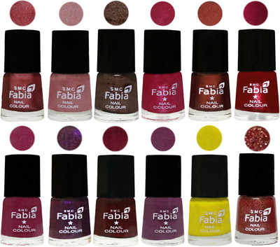 

Fabia Premium Collection 12 Piece Color Nail Polish Shades Nude Pink-Light pink-Dark Brown-Cherry Pink-Berry-Dark Magenta-Rose Pink-Dark Purple-Royal Red-Brinjal Purple-Yellow-Jerry Wine(Pack of 12)