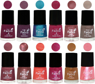 

Fabia Premium Shine & Glossy Nail Polish Collection Shades (12 Pcs Combo) Cherry Blossom-Light Jam-Denim-Hot Magenta-Lip-Light Beige-Dusty Pink-Dark Red Chrome-Peach-Light Magenta-Golden -Jerry Peach(Pack of 12)