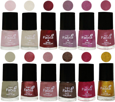 

Fabia Premium Lacquer Extra Shine Nail Polish Shades Of (12 Pcs Nail Polish) Lychee-Light Cream-Maroon-Light Violet-Rani-Pink Maroonish-Oyster-Nude Pink-Light pink-Dark Brown-Cherry Pink-Jerry Golden(Pack of 12)