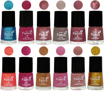 

Fabia Premium Shine & Glossy Nail Polish Collection Shades (12 Pcs Combo) Denim-Hot Magenta-Lip-Light Beige-Dusty Pink-Dark Red Chrome-Peach-Light Magenta-Golden -Light Plum-Nude-Jerry Golden(Pack of 12)