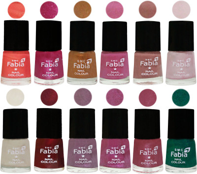 

Fabia Premium Shine & Glossy Nail Polish Collection Shades (12 Pcs Combo) Peach-Light Magenta-Golden -Light Plum-Nude-Lychee-Light Cream-Maroon-Light Violet-Rani-Pink Maroonish-Green(Pack of 12)