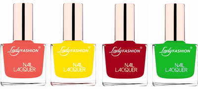 

Lady Fashion Ultra High Shine Long Stay Nail Polish Light Orange,Yellow,Dark Red,Light Green(Pack of 4)