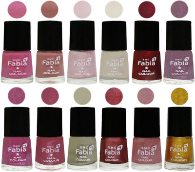 

Fabia Premium Shine & Glossy Nail Polish Collection Shades (12 Pcs Combo) Light Plum-Nude-Lychee-Light Cream-Maroon-Light Violet-Rani-Pink Maroonish-Oyster-Nude Pink-Light pink-Jerry Golden(Pack of 12)
