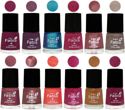 

Fabia Premium Lacquer Extra Shine Nail Polish Shades Of (12 Pcs Nail Polish) Cherry Blossom-Light Jam-Denim-Hot Magenta-Lip-Light Beige-Dusty Pink-Dark Red Chrome-Peach-Light Magenta-Golden -Rose Pink(Pack of 12)