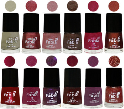

Fabia Premium Shine & Glossy Nail Polish Collection Shades (12 Pcs Combo) Oyster-Nude Pink-Light pink-Dark Brown-Cherry Pink-Berry-Dark Magenta-Rose Pink-Dark Purple-Royal Red-Brinjal Purple-Jerry Wine(Pack of 12)