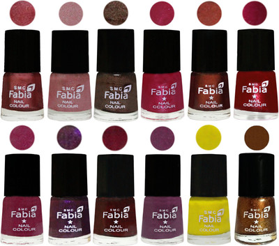 

Fabia Premium Lacquer Extra Shine Nail Polish Shades Of (12 Pcs Nail Polish) Nude Pink-Light pink-Dark Brown-Cherry Pink-Berry-Dark Magenta-Rose Pink-Dark Purple-Royal Red-Brinjal Purple-Yellow-Dark Golden(Pack of 12)