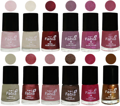

Fabia Premium Collection 12 Piece Color Nail Polish Shades Lychee-Light Cream-Maroon-Light Violet-Rani-Pink Maroonish-Oyster-Nude Pink-Light pink-Dark Brown-Cherry Pink-Dark Golden(Pack of 12)