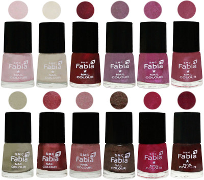 

Fabia Premium Shine & Glossy Nail Polish Collection Shades (12 Pcs Combo) Lychee-Light Cream-Maroon-Light Violet-Rani-Pink Maroonish-Oyster-Nude Pink-Light pink-Dark Brown-Cherry Pink-Royal Red(Pack of 12)