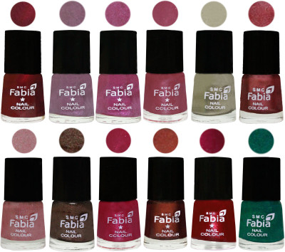 

Fabia Premium Shine & Glossy Nail Polish Collection Shades (12 Pcs Combo) Maroon-Light Violet-Rani-Pink Maroonish-Oyster-Nude Pink-Light pink-Dark Brown-Cherry Pink-Berry-Dark Magenta-Green(Pack of 12)