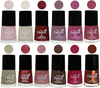 

Fabia Premium Shine & Glossy Nail Polish Collection Shades (12 Pcs Combo) Lychee-Light Cream-Maroon-Light Violet-Rani-Pink Maroonish-Oyster-Nude Pink-Light pink-Dark Brown-Cherry Pink-Light Jerry Coffee(Pack of 12)